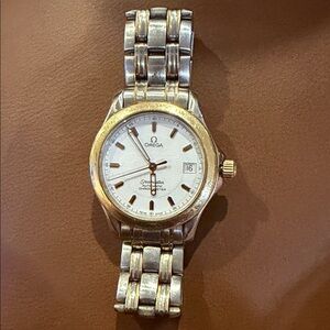 Omega Silver and Gold Watch with White Dial